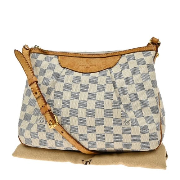 LOUIS VUITTON Siracusa PM Shoulder Bag Damier Azur Leather White - Picture 1 of 15